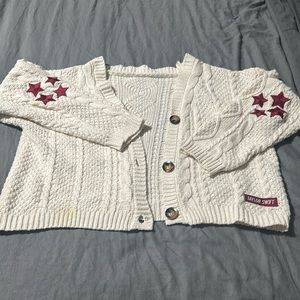 Taylor Swift Red TV Cardigan M/L stain on bottom left price reflects